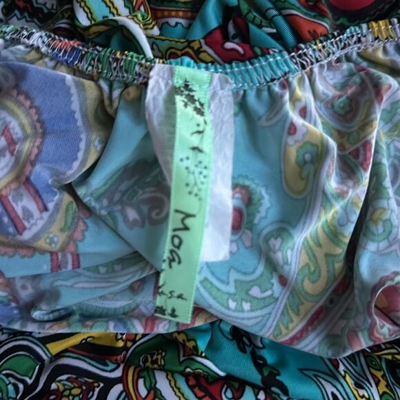 Moa USA Turquoise Paisley Bell Sleeve Boho Dress Women’s XL - Picture 3 of 8